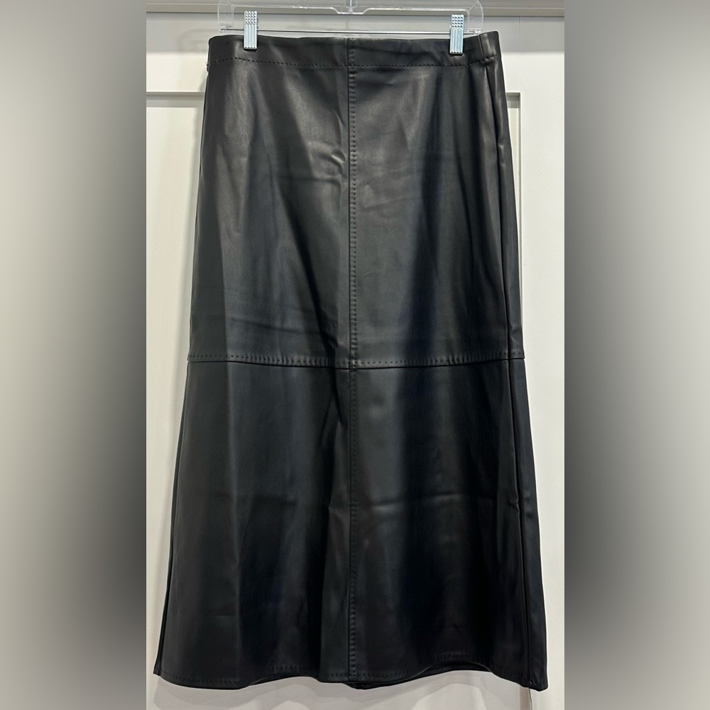 Max Studio Black Faux Leather A-Line Midi Skirt